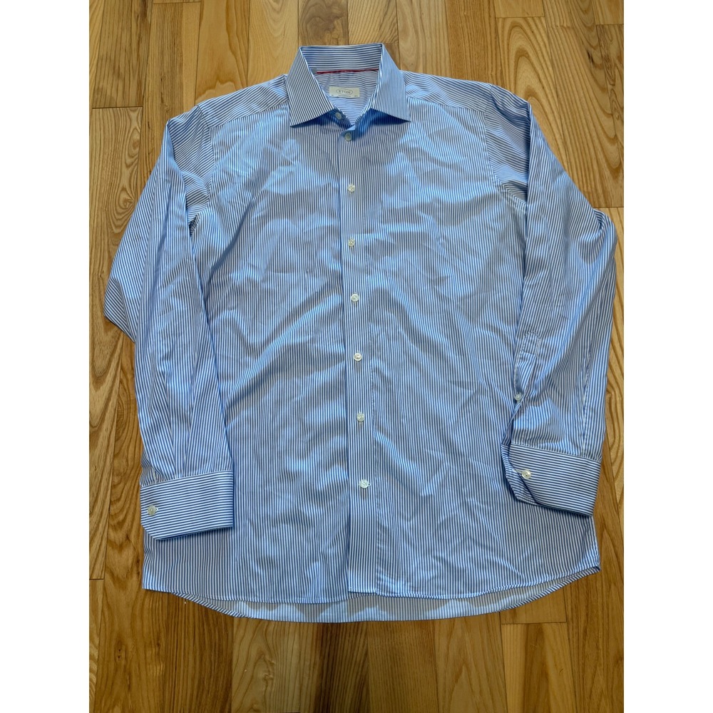 ETON Blue Striped 100% Cotton Contemporary Fit Dress Shirt 42 / 16.5 Button Down